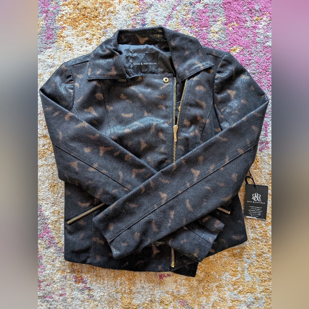 Rock & Republic Black Jacket with Brown Leopard Print